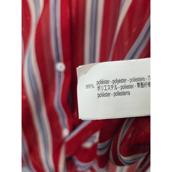 Zara Womens Top Sheer Striped Button Down  XS Red White Blue LS Patriotic Blouse - Picture 6 of 8